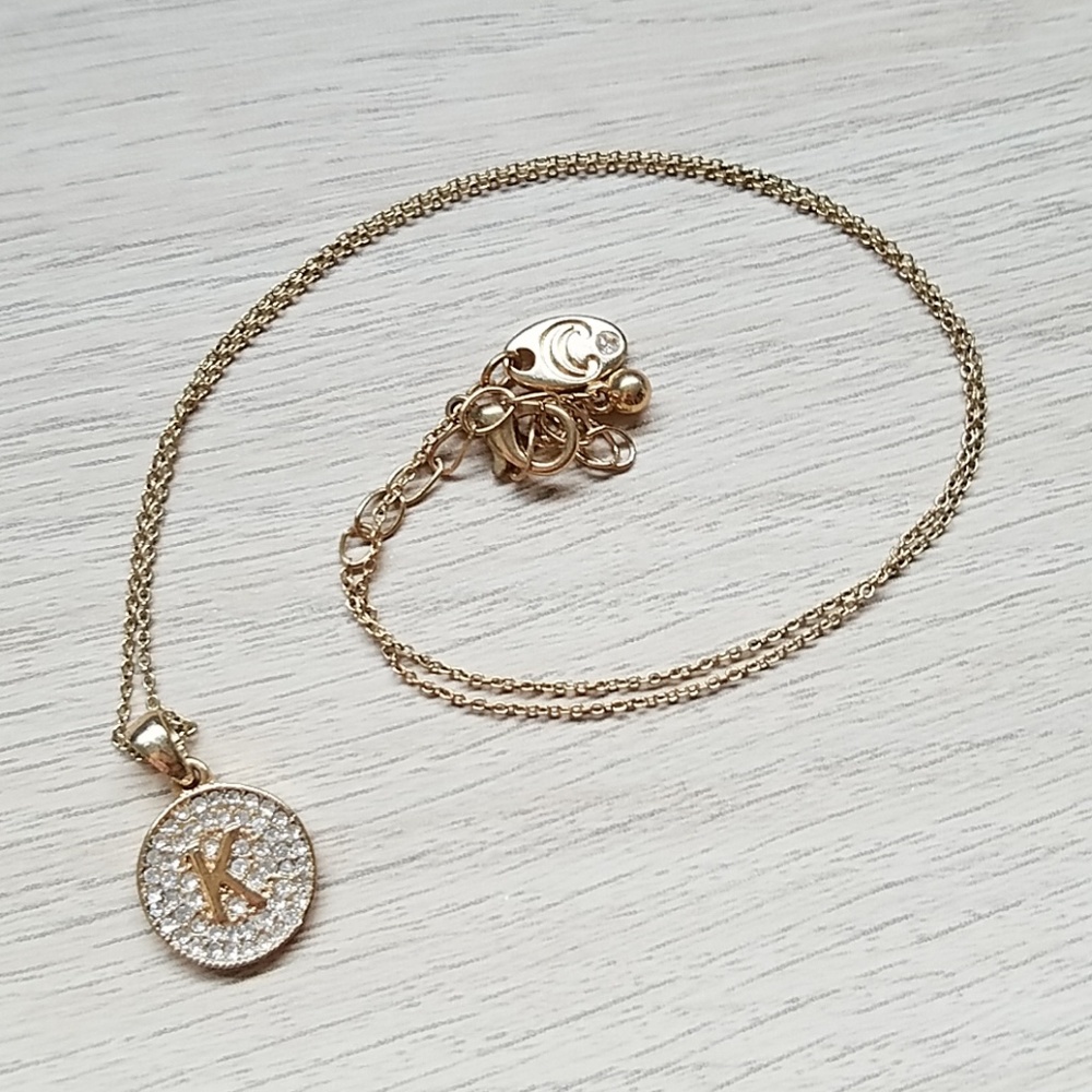 Charming Charlie Gold Tone Pave K Initial Necklace